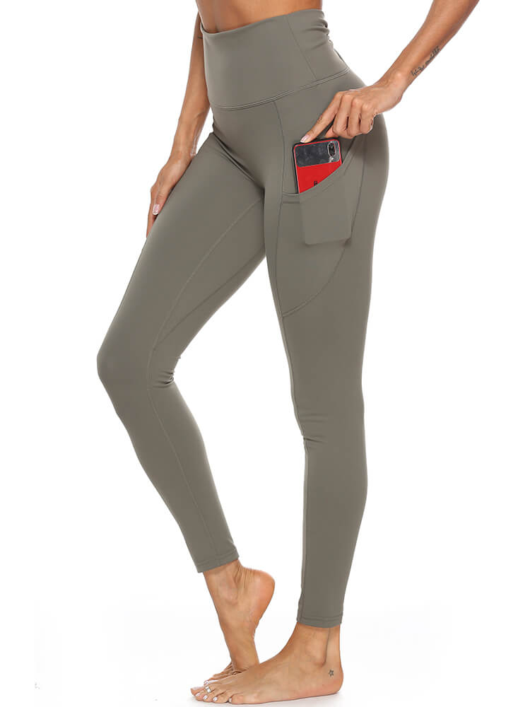 High Waisted Ruched Workout Leggings with Pockets_14